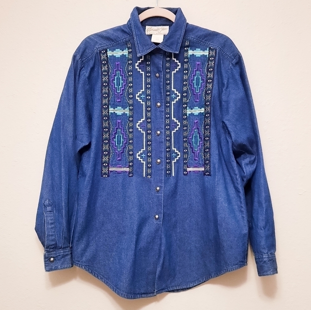 Panhandle Slim Tribal Western Denim Shirt M